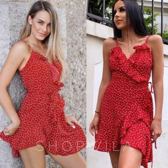 Dresses & Skirts - Flirty ruffle red ruffle heart print dress dot